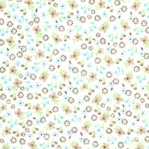 From Fabric Finders Cotton Challis Tiny Turquoise Tan Floral on White Background